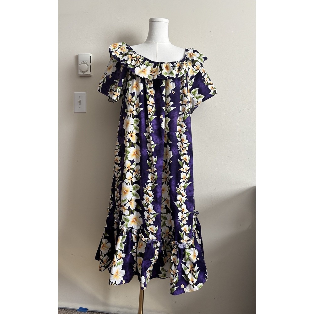 NWOT Royal Creations Hawaii Aloha Dress 2X Purple Floral Tropical Muumuu Cotton